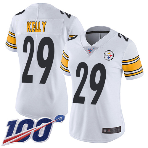 Women Pittsburgh Steelers Football #29 Limited White Kam Kelly Road 100th Season Vapor Untouchable Nike NFL Jersey